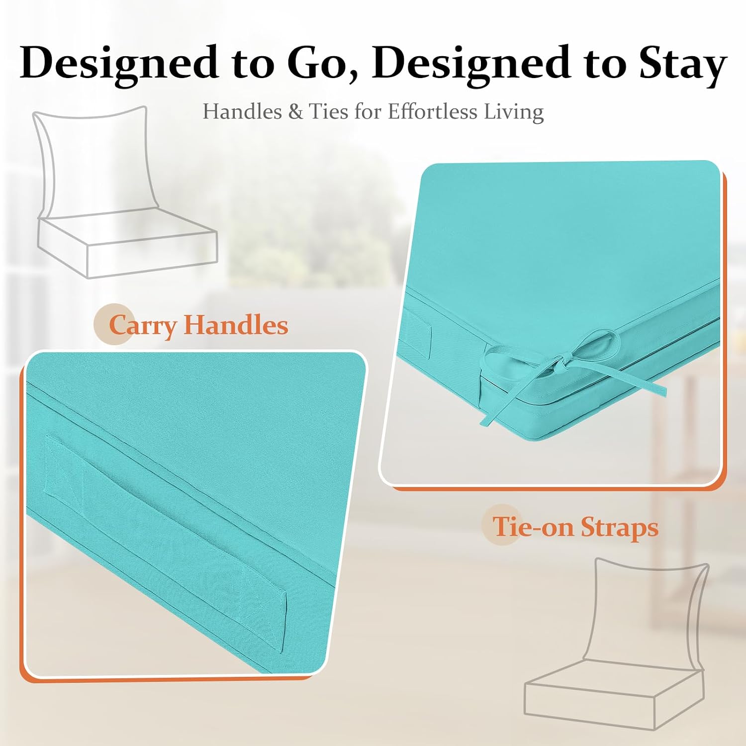 Thumbnail 3 de downluxe 24x24 Outdoor Chair Cushions, Teal, Waterproof with Removable Covers