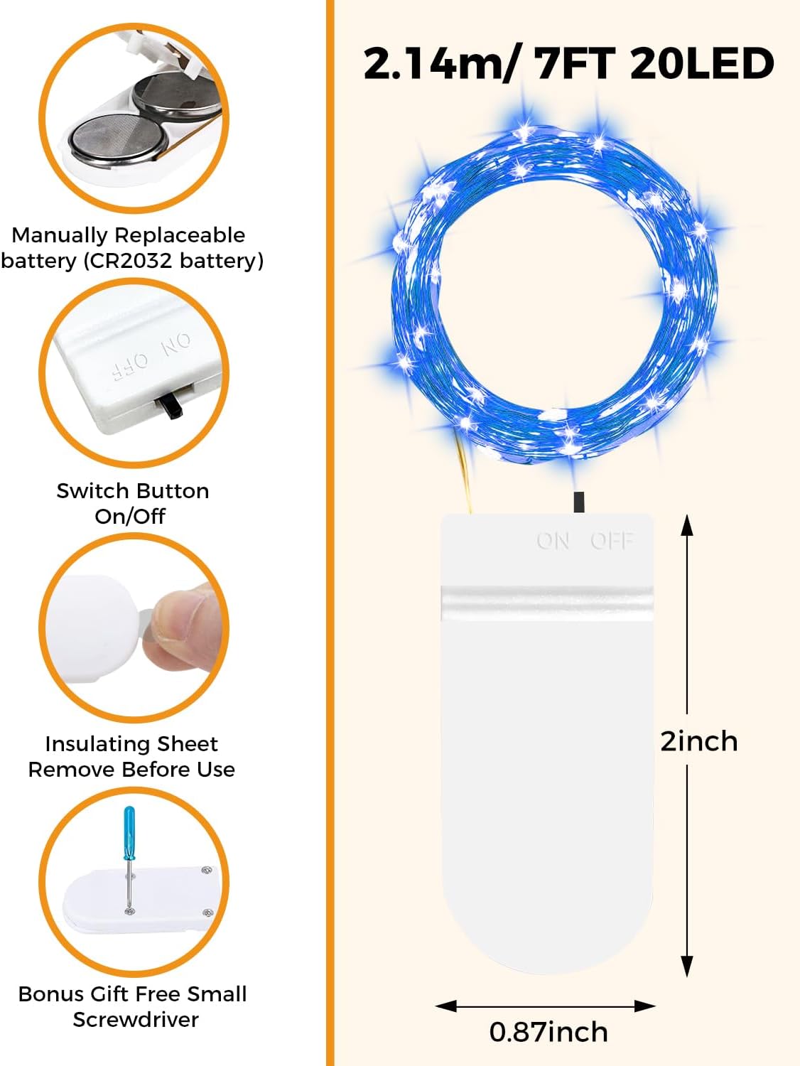 Detalle 2 de btfarm 16er Set Mini-Lichterkette mit Batterie, 20 LED pro Kette, 2 m Silberdraht (blau)