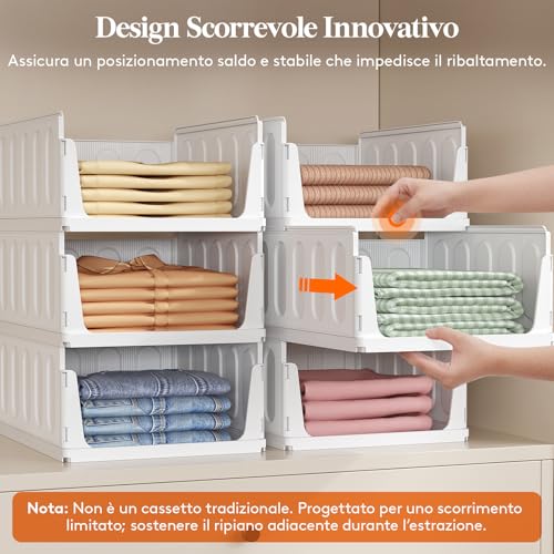 Detalle de Lifewit organizador de armario apilable, 5 cajas deslizantes de 24 L en blanco