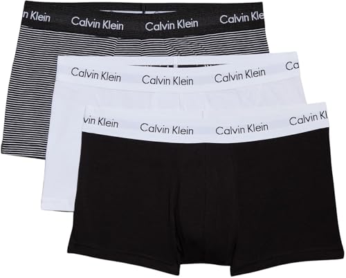 Detalle de Calvin Klein Men’s 3 Pack Low Rise Trunks Underwear – Multicolour (White / B&W Stripe / Black), XL