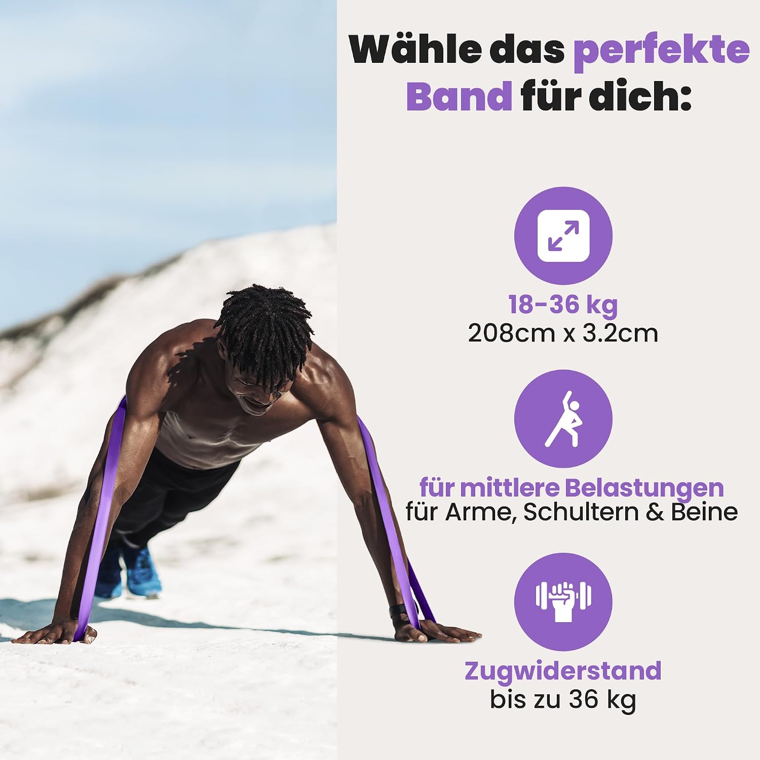 Detalle de Fitnessband Pull Up Resistance Band (Klimmzughilfe) mit Trainings-eBook – unterstütztes Training für Klimmzüge & Ganzkörper