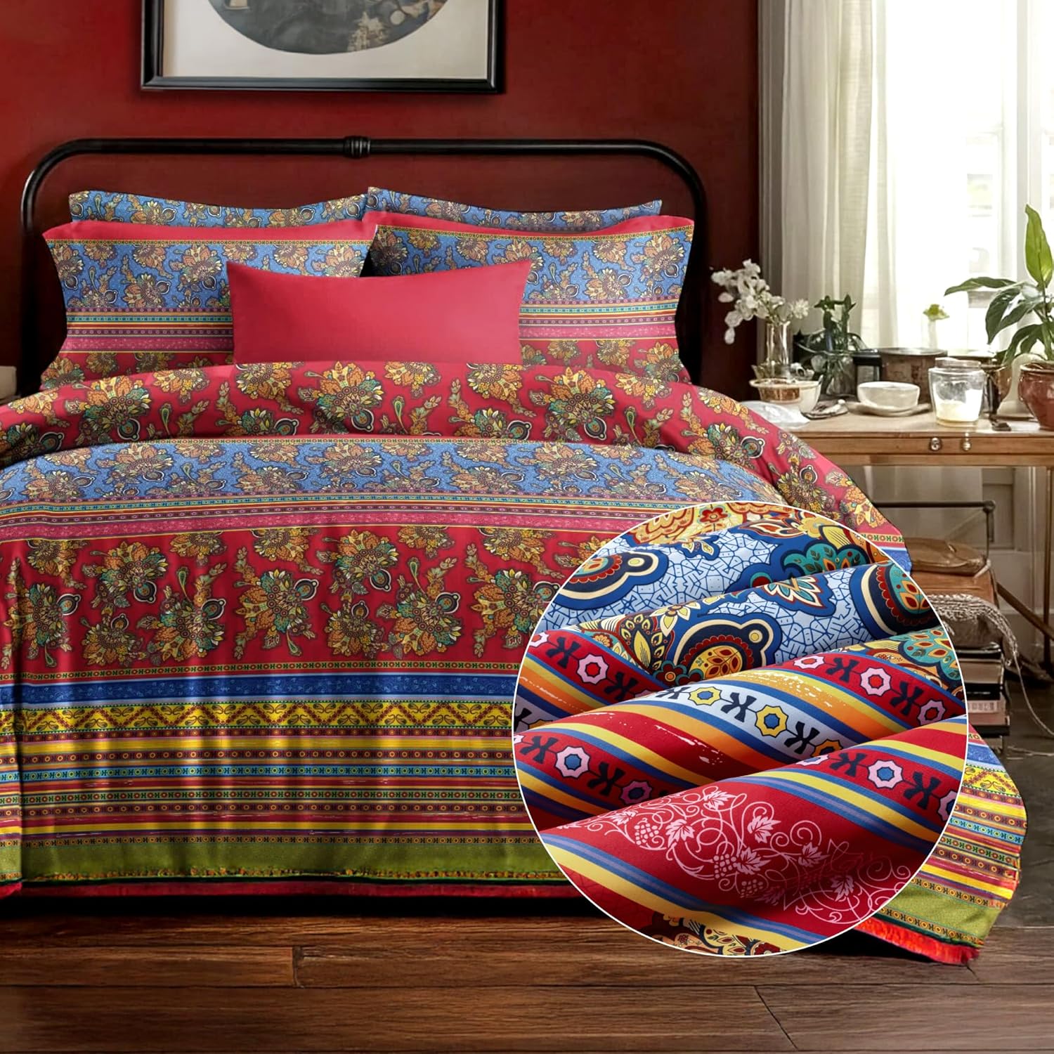 Thumbnail 1 de Funda Nórdica 155x220cm Boho Mandala Rojo Azul con Almohada