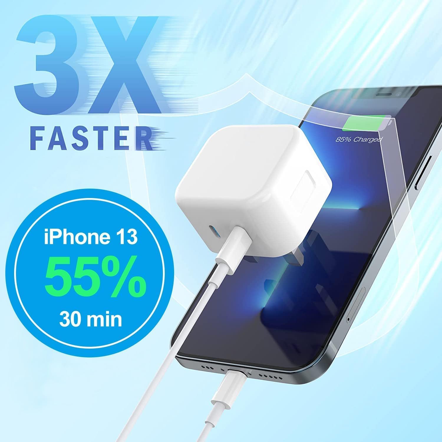 Detalle de USB C Fast Charge Plug (3 Pack) – Dual USB A & USB-C UK Wall Chargers