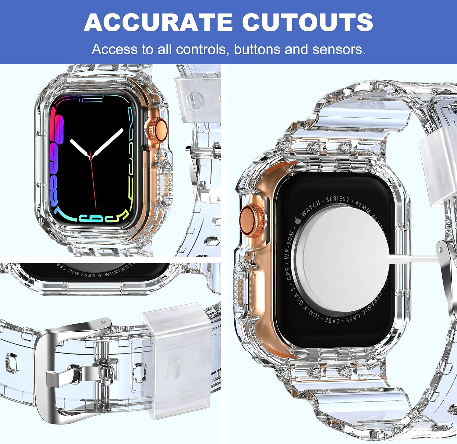 Detalle 2 de XYF Crystal Clear Apple Watch Band 41mm