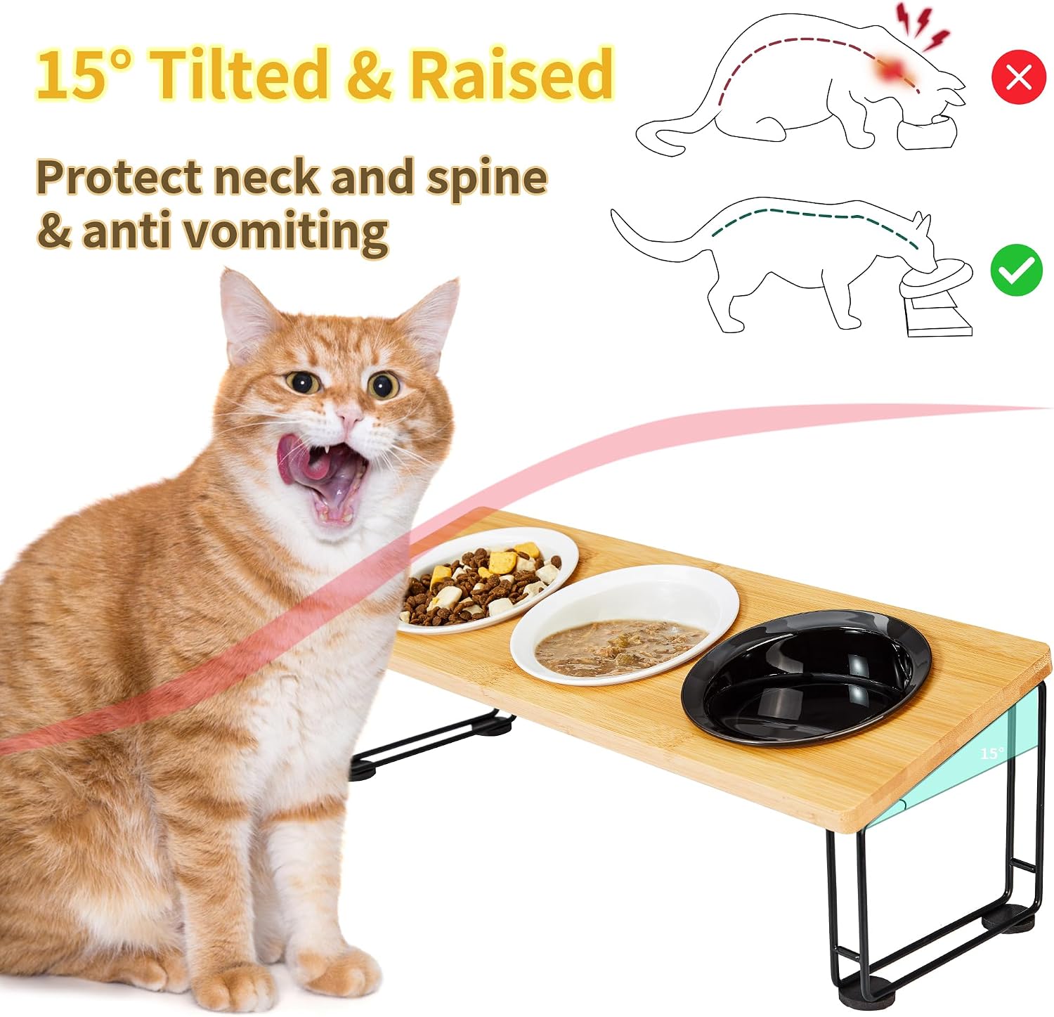 Detalle 2 de Ousiya Elevated Cat Bowls 15° Tilted Design