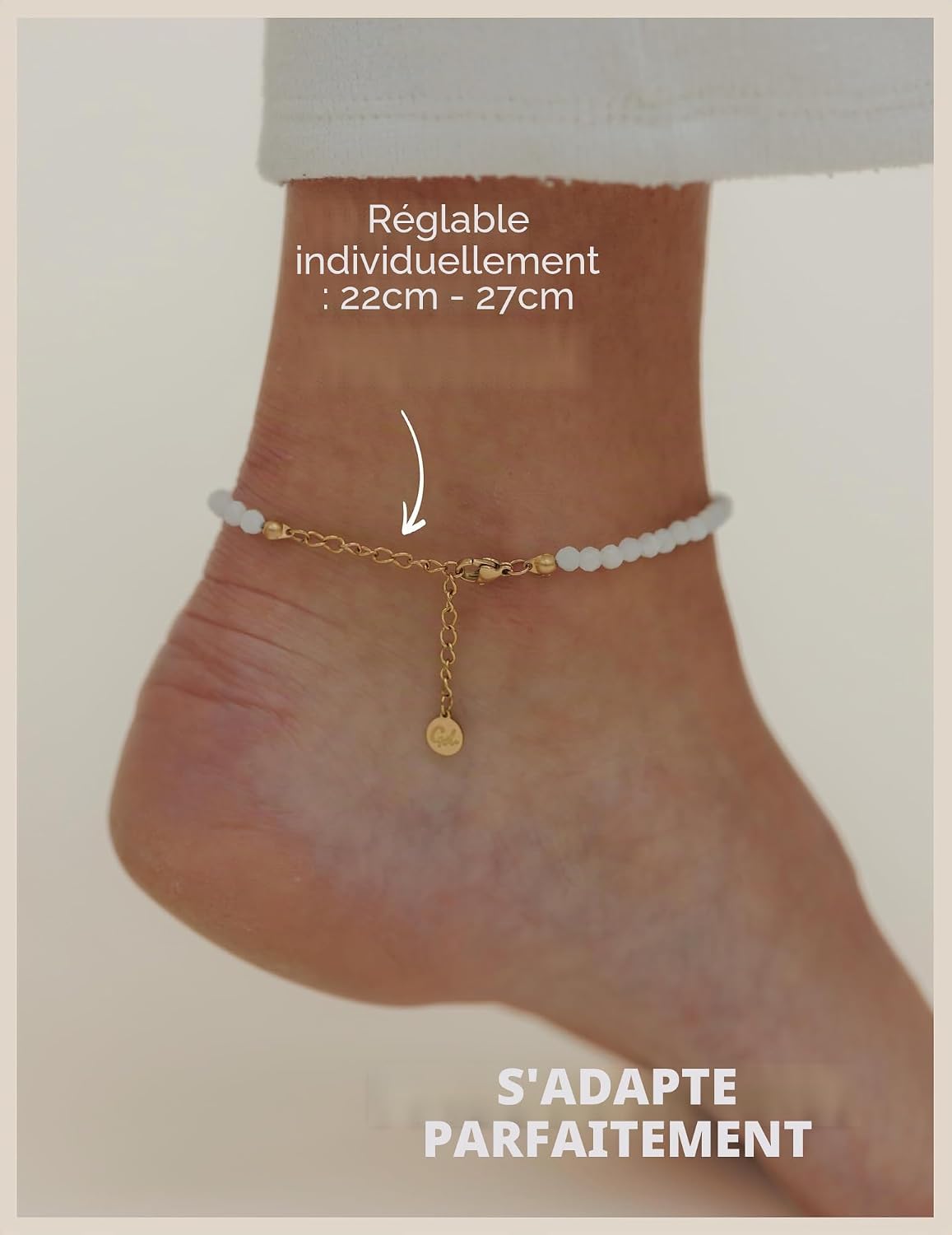 Detalle de GD GOOD.designs EST. 2015 Bracelet de cheville pour femme en pierre naturelle multicolore, perles fines 4 mm