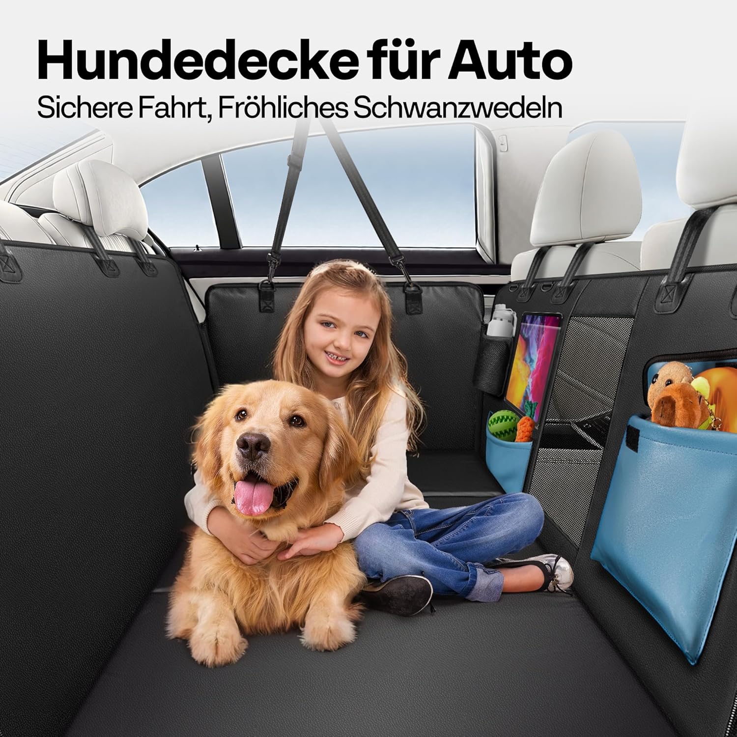 Detalle de MellowMates Hundedecke für Auto Rückbank – stabiler Sitzbezug mit Harter Unterseite, Seitenschutz, Sichtfenster und wasserdichter, kratzfester Oberfläche