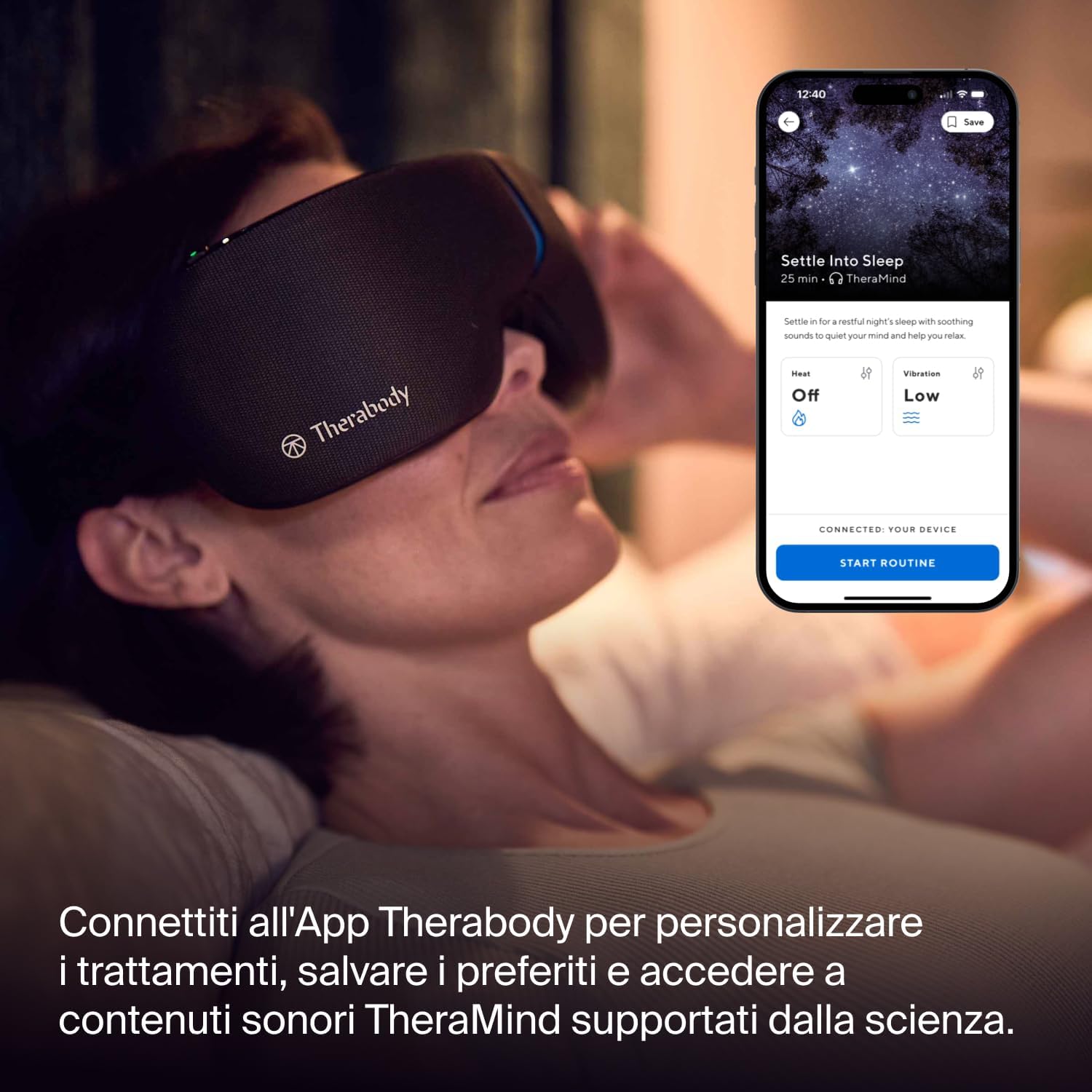 Detalle de Therabody SmartGoggles 2.0 – maschera oculare riscaldante con massaggio e modalità per dormire