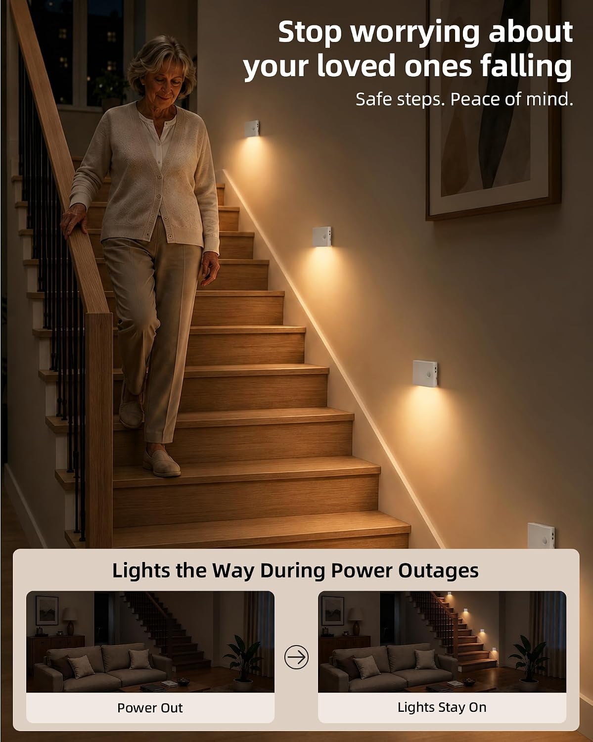 Detalle de EZVALO 8-Pack Motion Sensor Night Lights, Rechargeable 1500mAh, Warm White