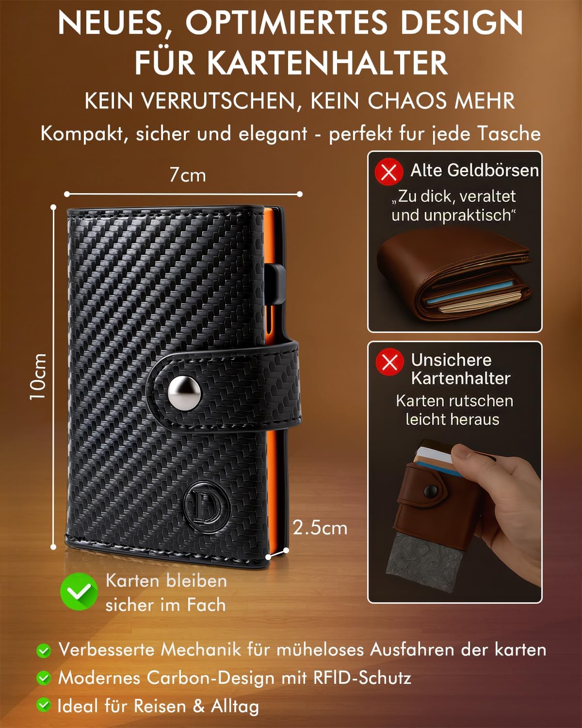 Detalle de Dinghao Herren-Geldbörse mit Münzfach & RFID-Schutz – Slim Wallet fürs Kartenetui