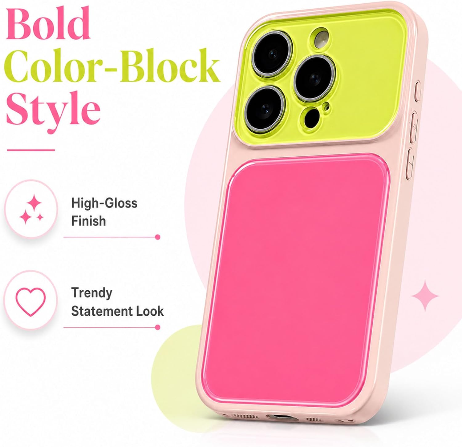 Detalle 2 de EKELYVIA iPhone 16 Pro Case, Pink TPU with Contrast Color and Raised Bezels