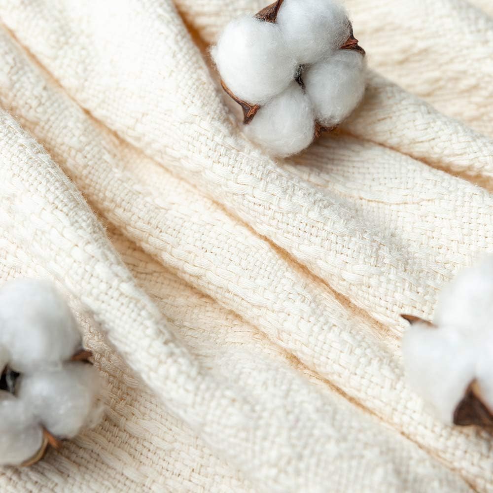 Thumbnail 3 de GLORY SEASON Überwurfdecke aus 100% Baumwolle mit Jacquard, cremefarben (127 x 152 cm)