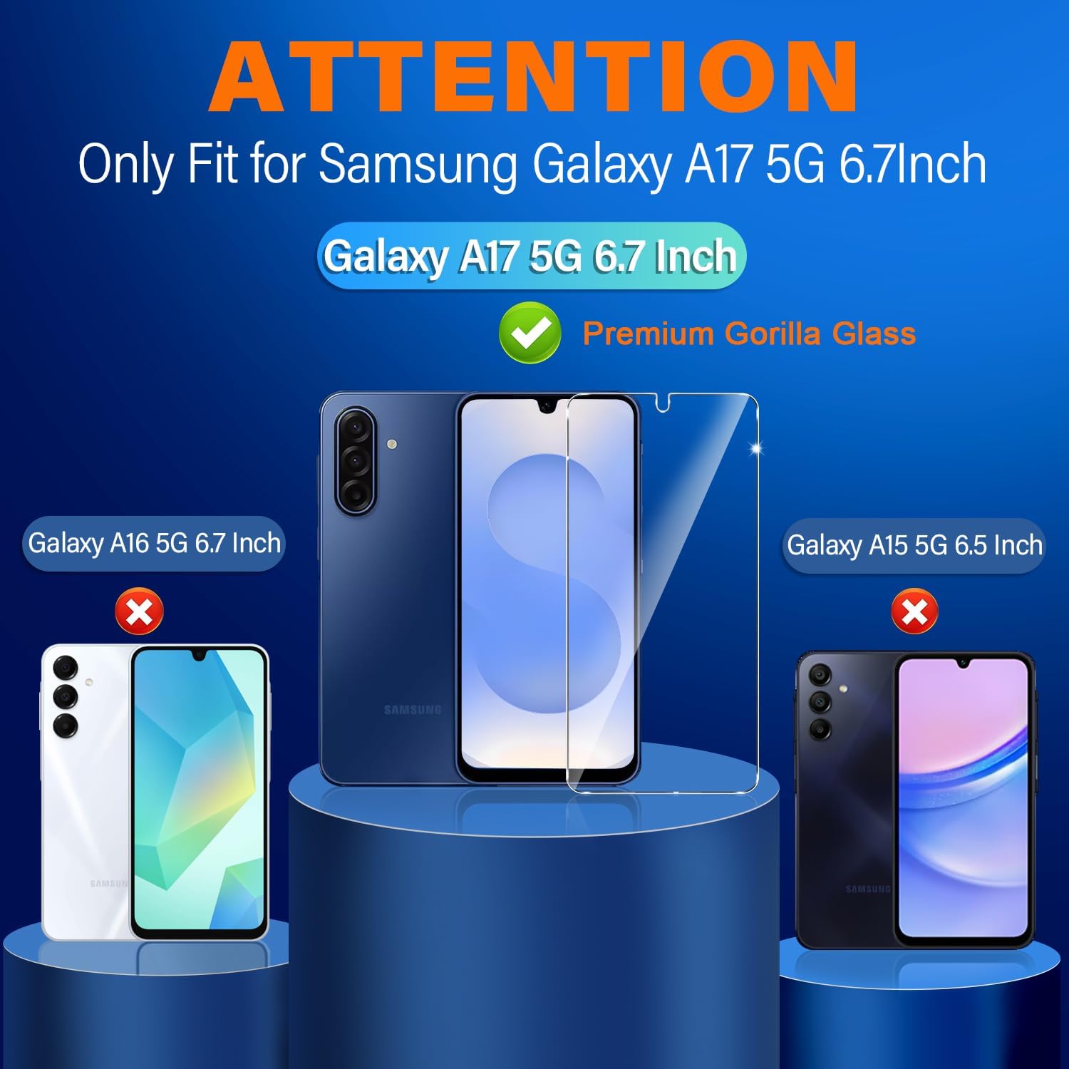 Thumbnail 1 de Samcorn Galaxy A17 5G Tempered Glass Screen Protector, 3-Pack with Lens Guards