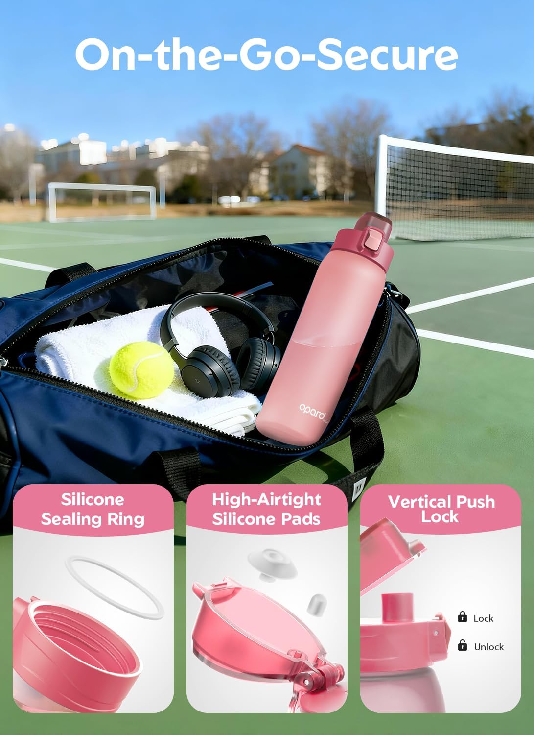 Detalle 1 de Opard WB62-Sakura Pink Zip 32 oz Tritan Water Bottle, Flip-Top Lid