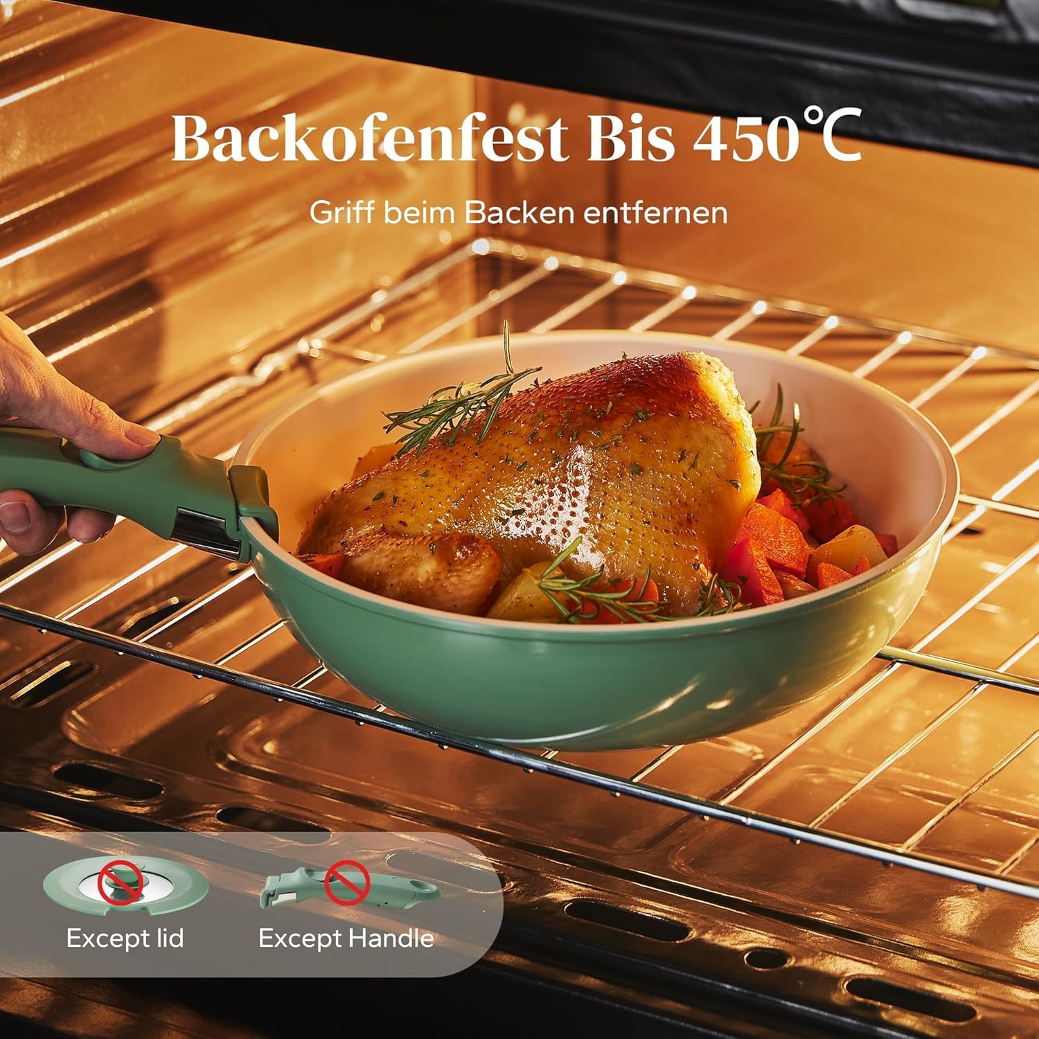 Detalle de Redchef Keramik Pfannenset mit abnehmbarem Griff, 5-teilig (PTFE-/PFAS-/PFOA-frei)