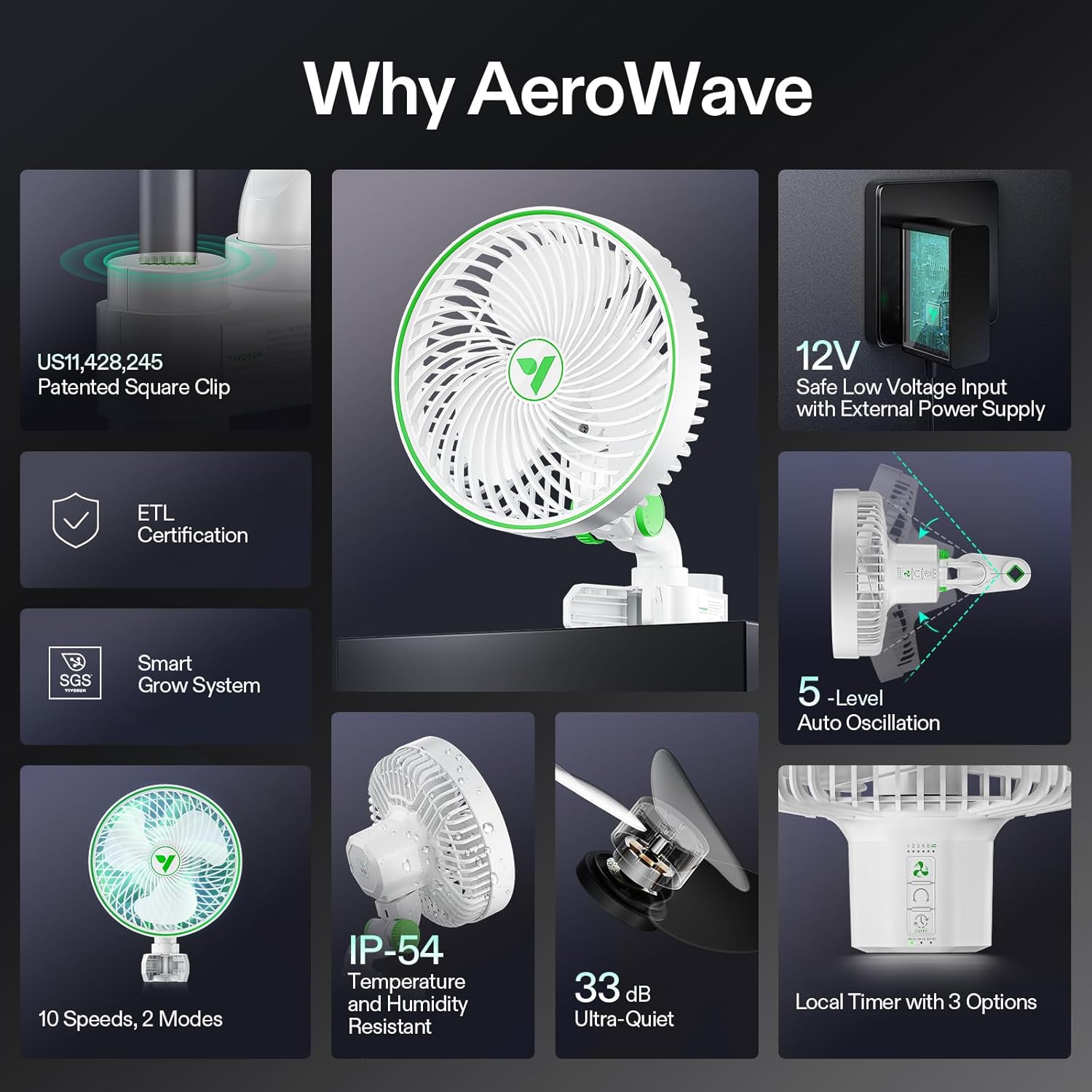 Thumbnail 4 de VIVOSUN Kit da 2 ventilatori clip smart AeroWave E6 Gen2 da 6” (EC, WiFi/app, IP54) per grow tent e idroponica