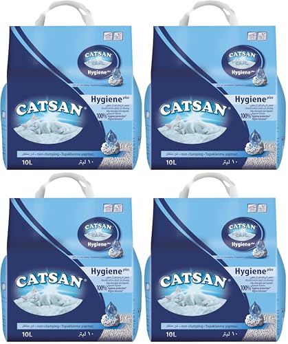 Catsan Hygiene Plus - Litière minérale non agglomérante 10L (Lot de 4) pour chat