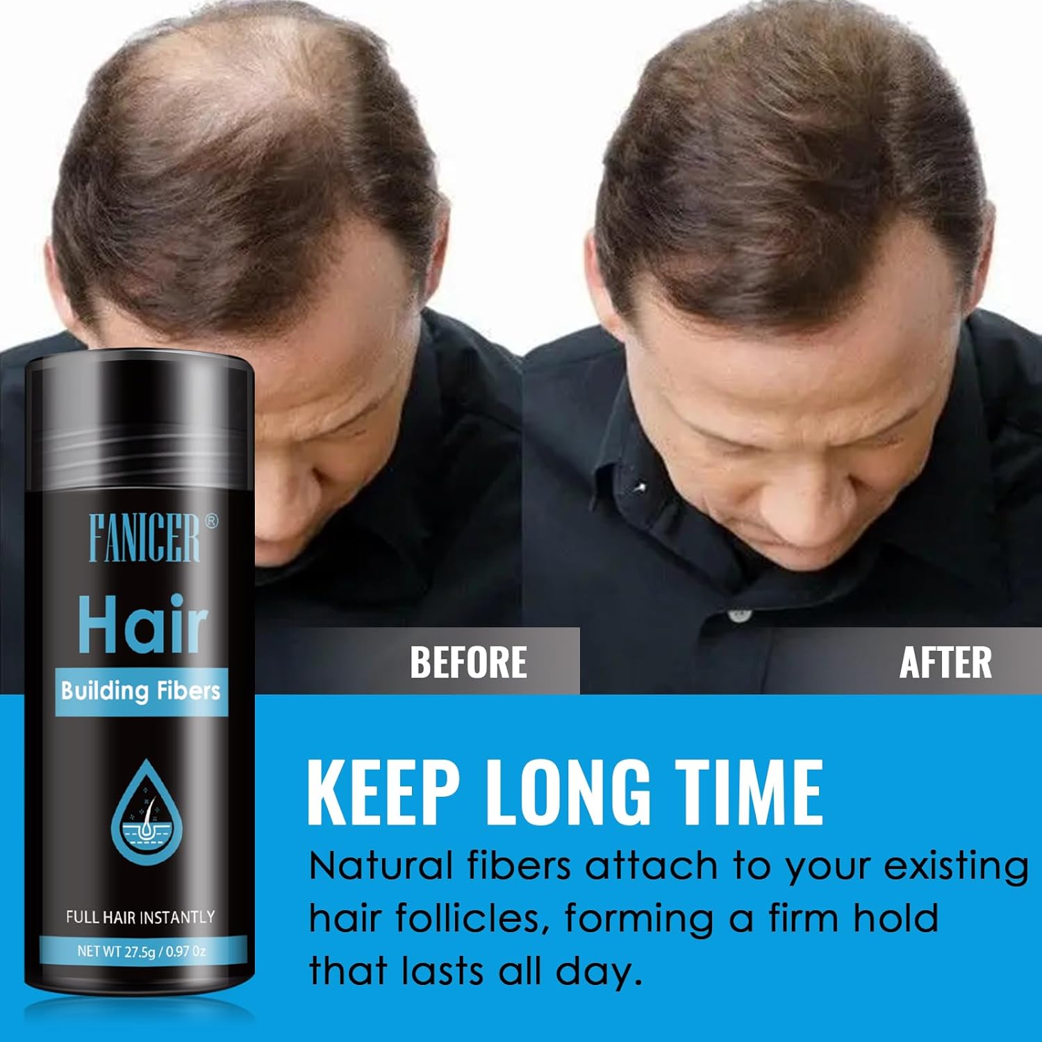 Thumbnail 6 de YOLONCE Fibre capillaire en poudre (27,5 g) – Brun foncé, neutre, dissimule la calvitie