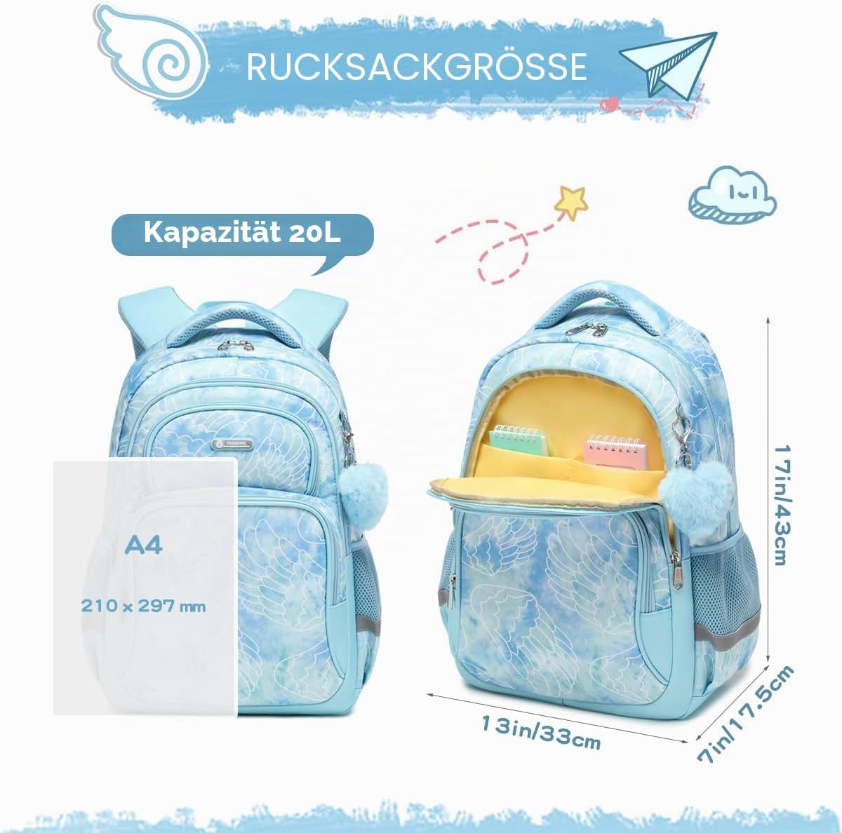 Thumbnail 5 de Cusangel Schulrucksack für Kinder (ab 1.–7. Klasse) mit Brustgurt und großem Stauraum