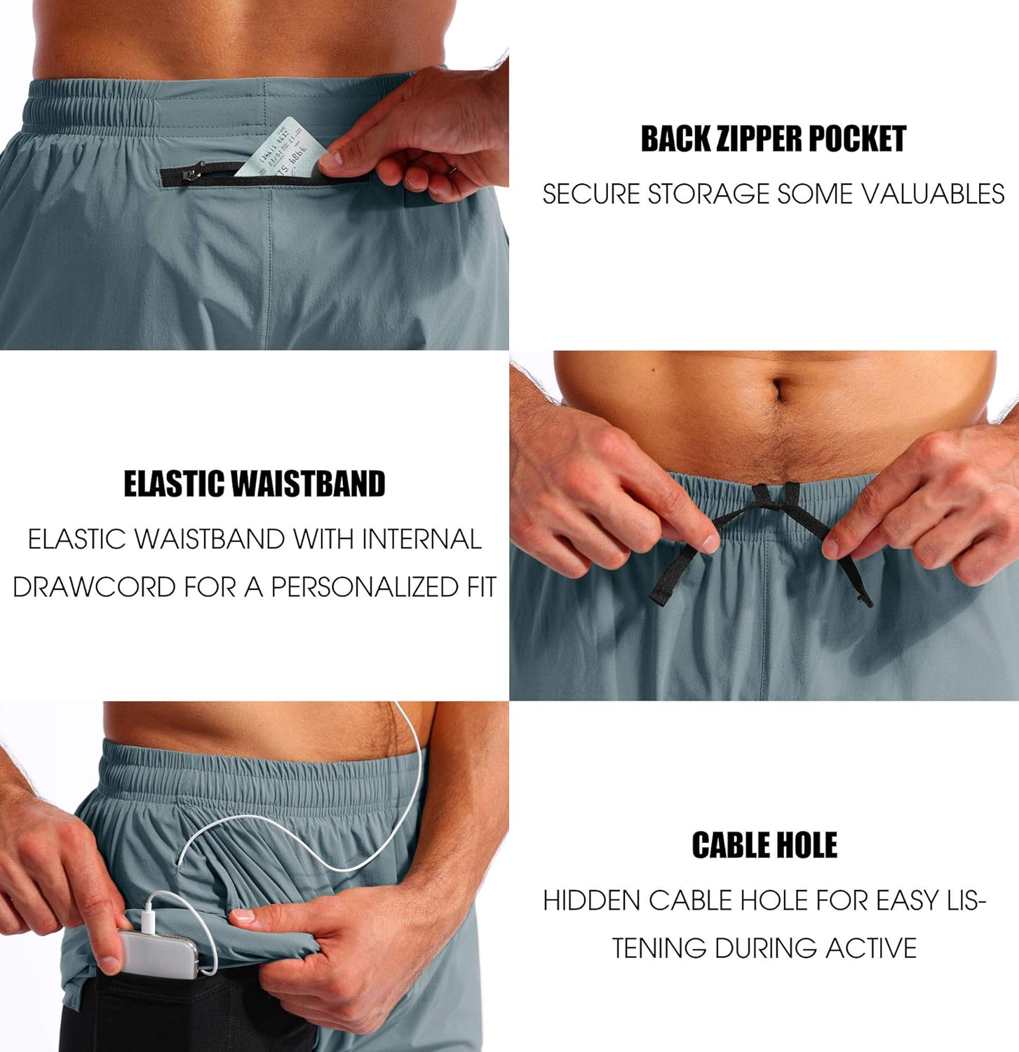 Thumbnail 4 de Pudolla Men’s 2 in 1 Running Shorts 5" Quick Dry with Phone Pockets