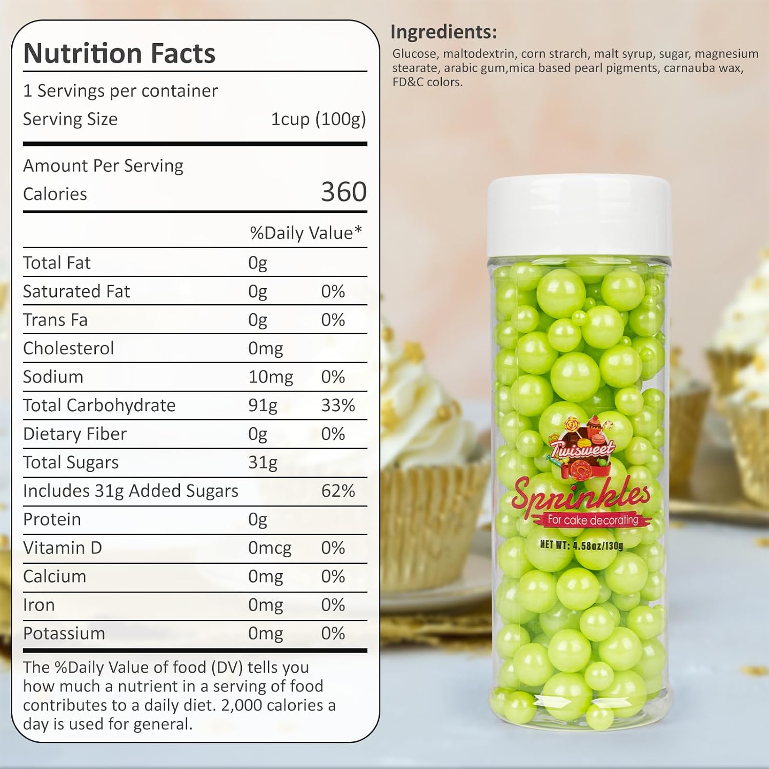 Detalle 2 de Twisweet Green Sugar Pearls 130g