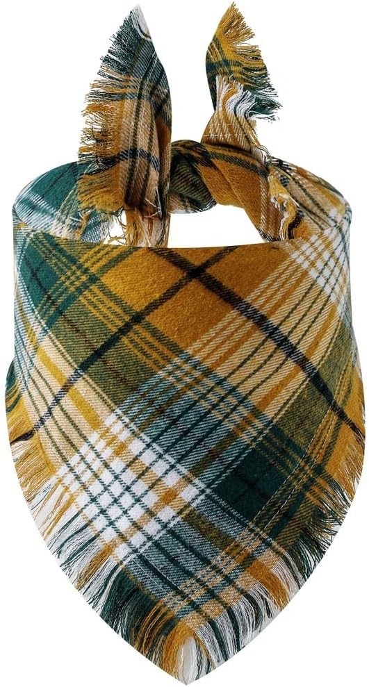 Detalle de Dog Bandanas Cotton Plaid Triangle Scarfs for Pets (Yellow Green) – Small & Medium Sizes