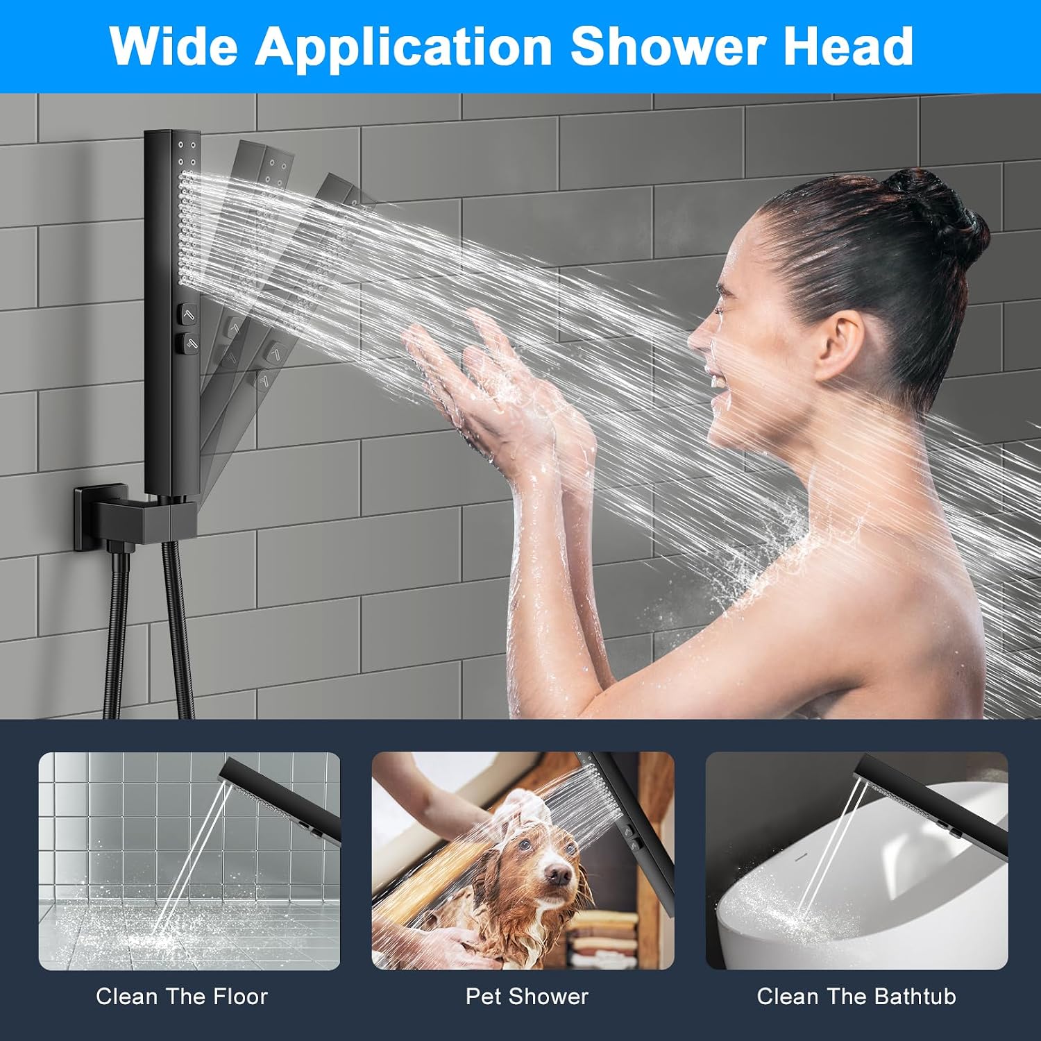 Detalle 1 de ZETETA 12-Inch Matte Black Shower Faucet Set with Rain Head and 2-in-1 Handheld Spray