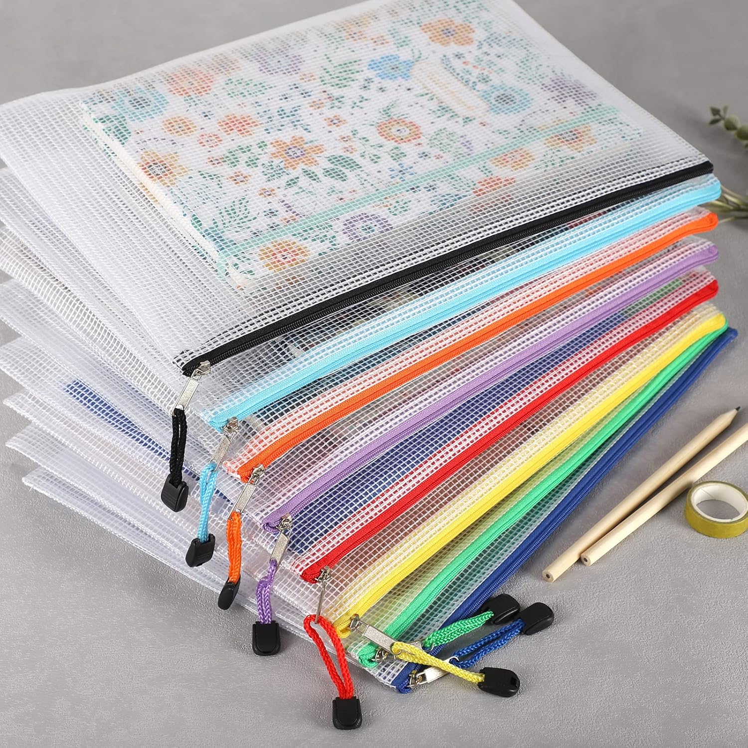 Detalle 2 de EOOUT 24pcs Mesh Zipper Pouch Bags – Waterproof Organizer Bags, Letter Size