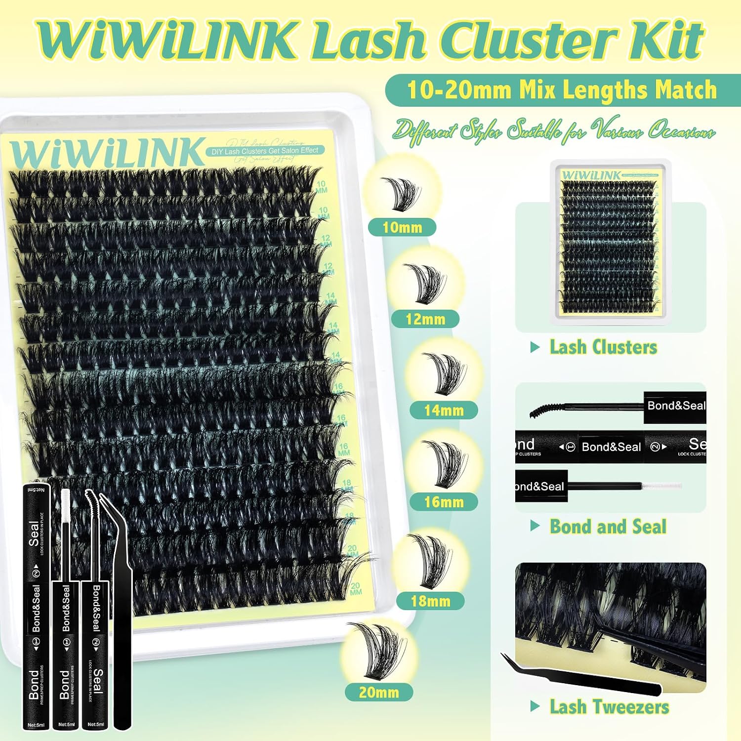 Thumbnail 2 de WiWiLINK RRKIT-80D 80D Lash Cluster Kit, D Curl, 10–20mm, Bond & Seal
