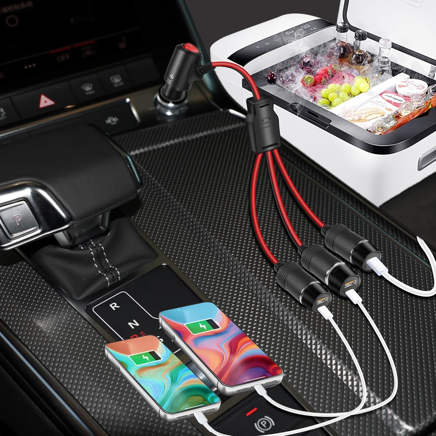 Detalle de RIIEYOCA 12v/24v Car Lighter Splitter with On/Off Switch — 1 Male to 3 Female Sockets (30cm)