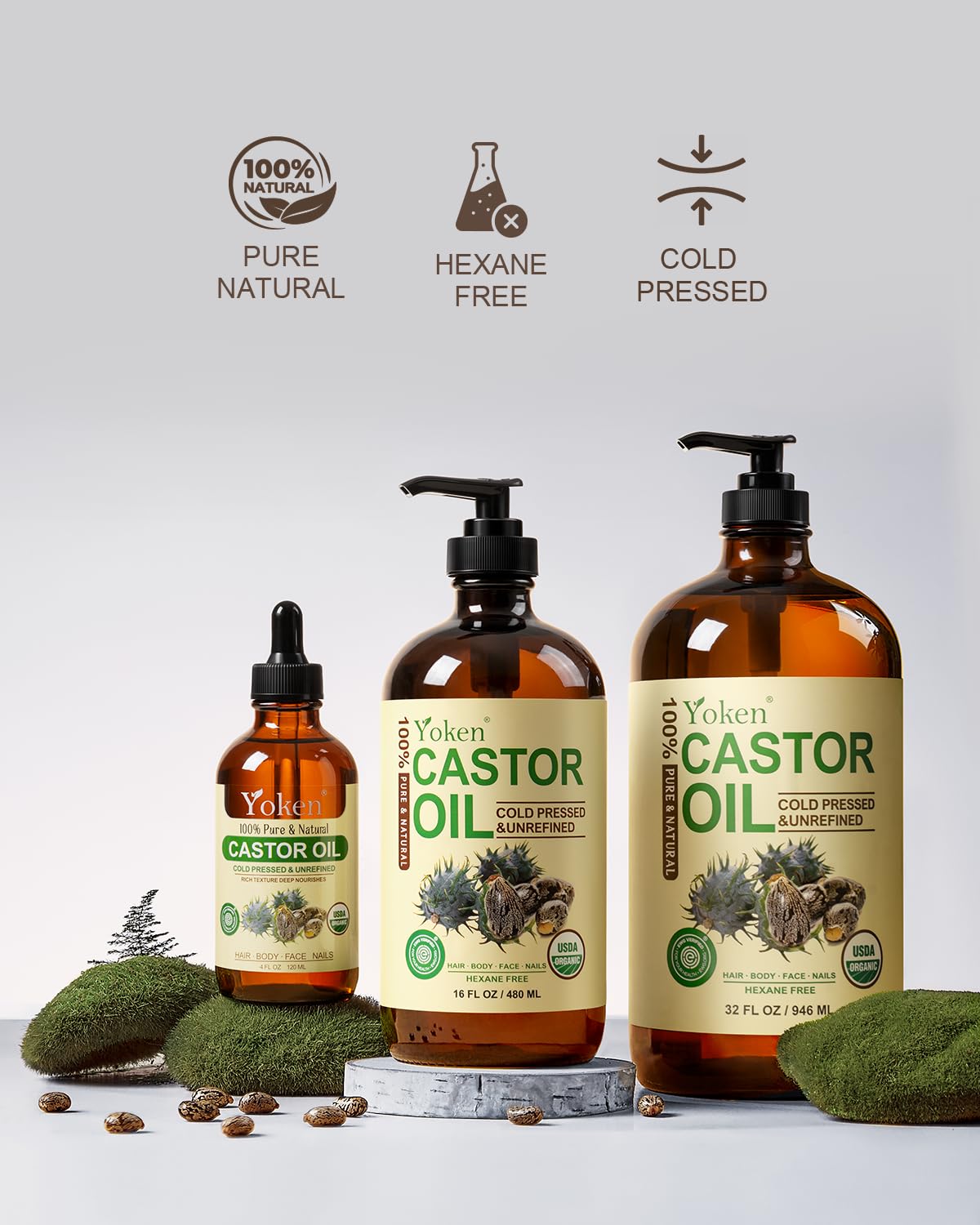 Thumbnail 4 de Yoken EWG Organic Castor Oil 16oz: Cold-Pressed, Hexane-Free, Pure & Multi-Use