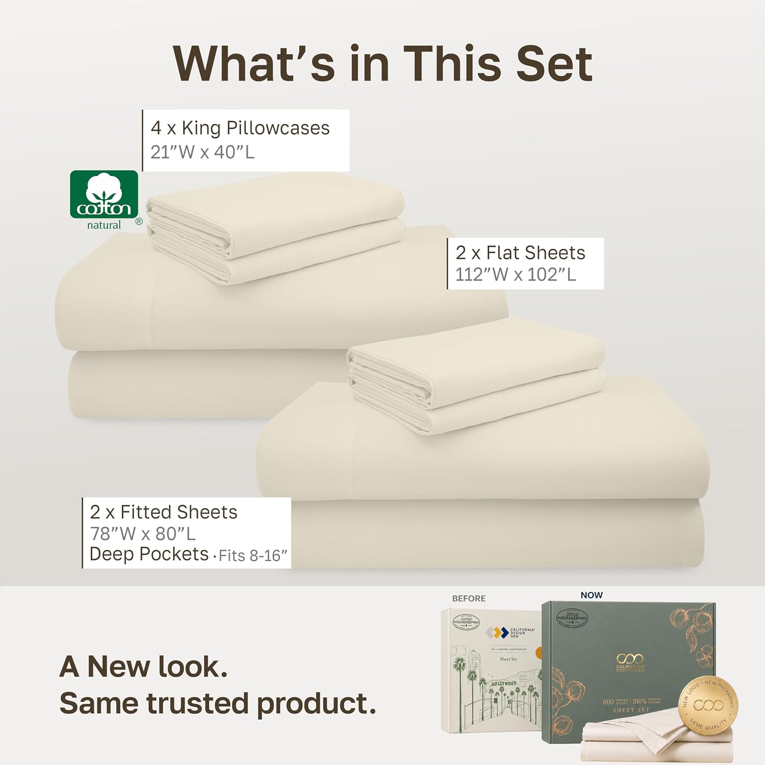 Thumbnail 3 de California Design Den 840307194060 King Sheet Set, 600-Thread-Count Cotton Sateen, 2-Pack