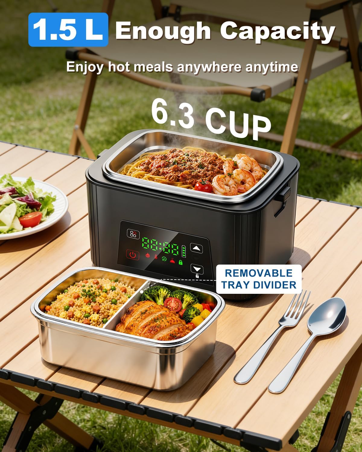 Detalle de Moexili 1.5L Cordless Electric Lunch Box with 5-Sided Heating