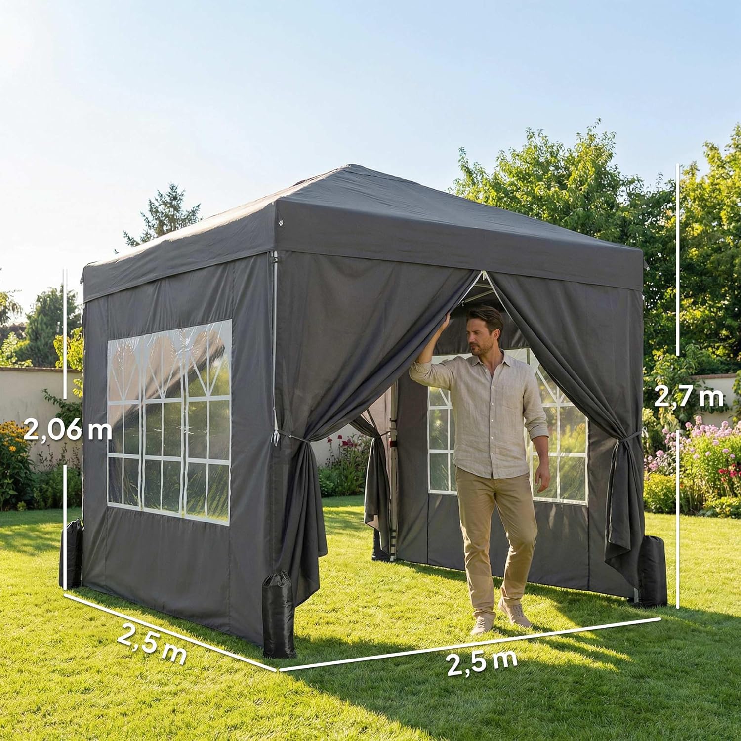Thumbnail 6 de Outsunny tonnelle de jardin pop-up 2,5 x 2,5 m réglable en hauteur avec 4 parois latérales et protection UV50+