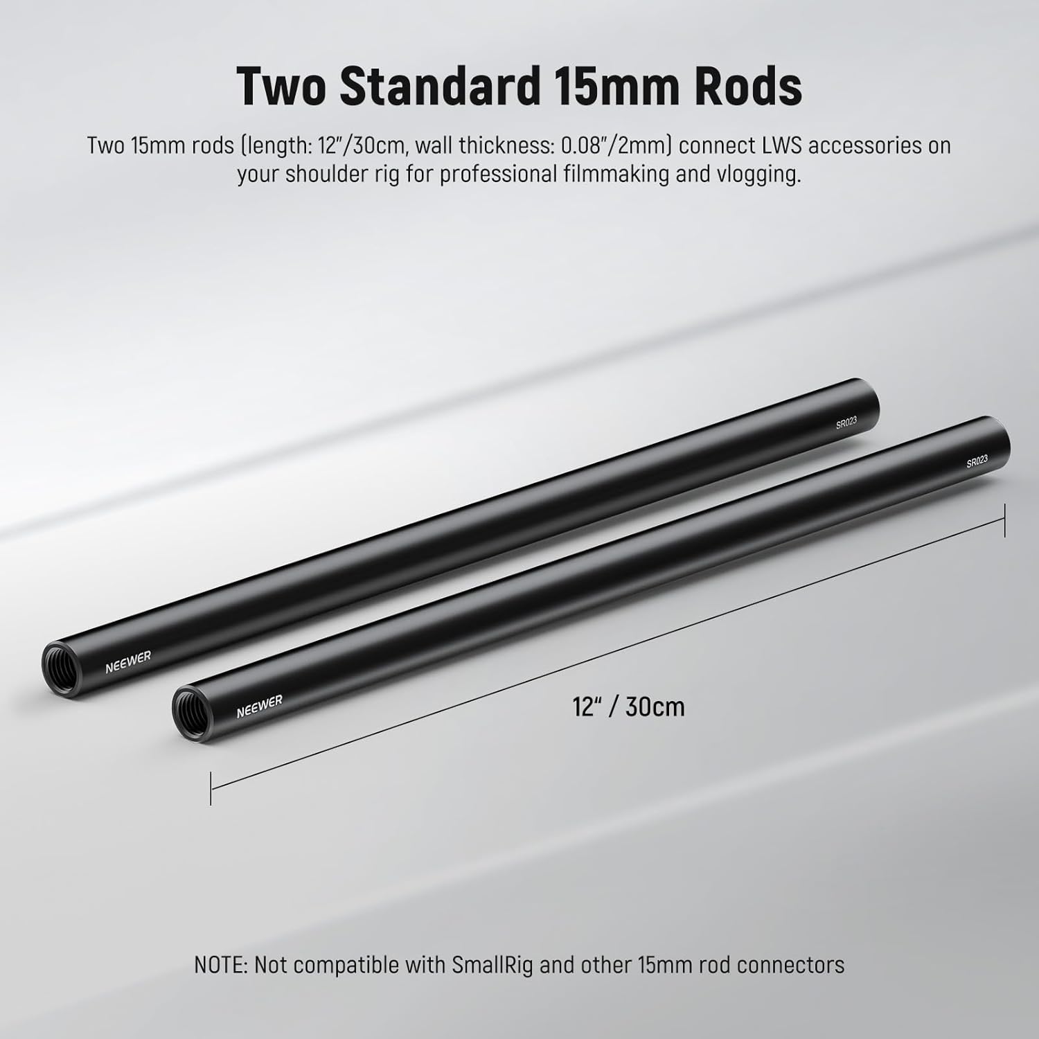 Thumbnail 1 de NEEWER Tiges d’extension 15 mm LWS SR023 (30 cm), lot de 2