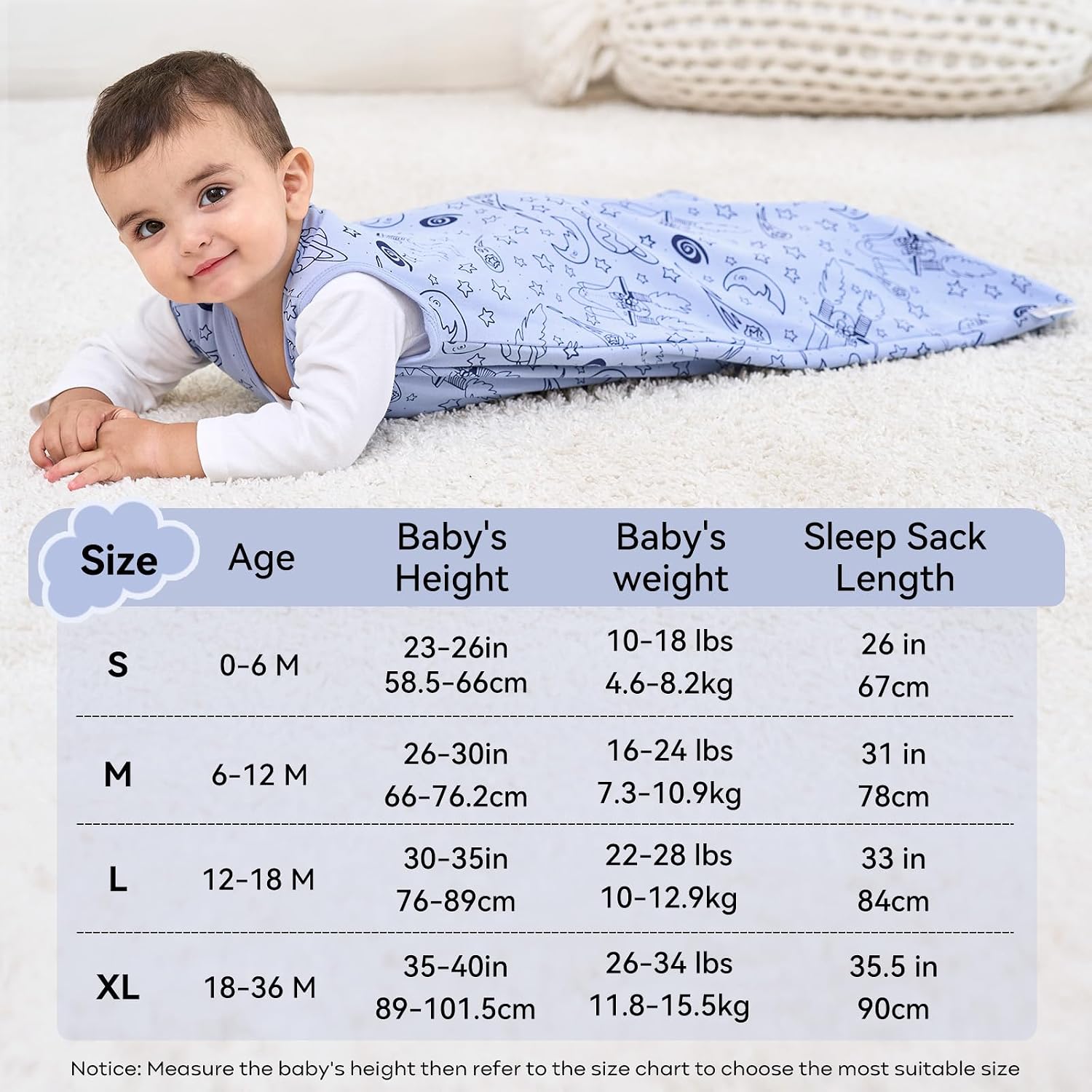 Thumbnail 5 de Unnivoll Baby Sleeping Bag 1.0 Tog 12–18 Months, 100% Cotton Sleep Sack – Blue Moon