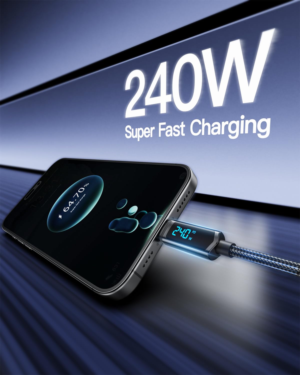 Detalle 2 de SOOPII Cable USB C a USB C 1.2m 2U, carga rápida 240W ⚡