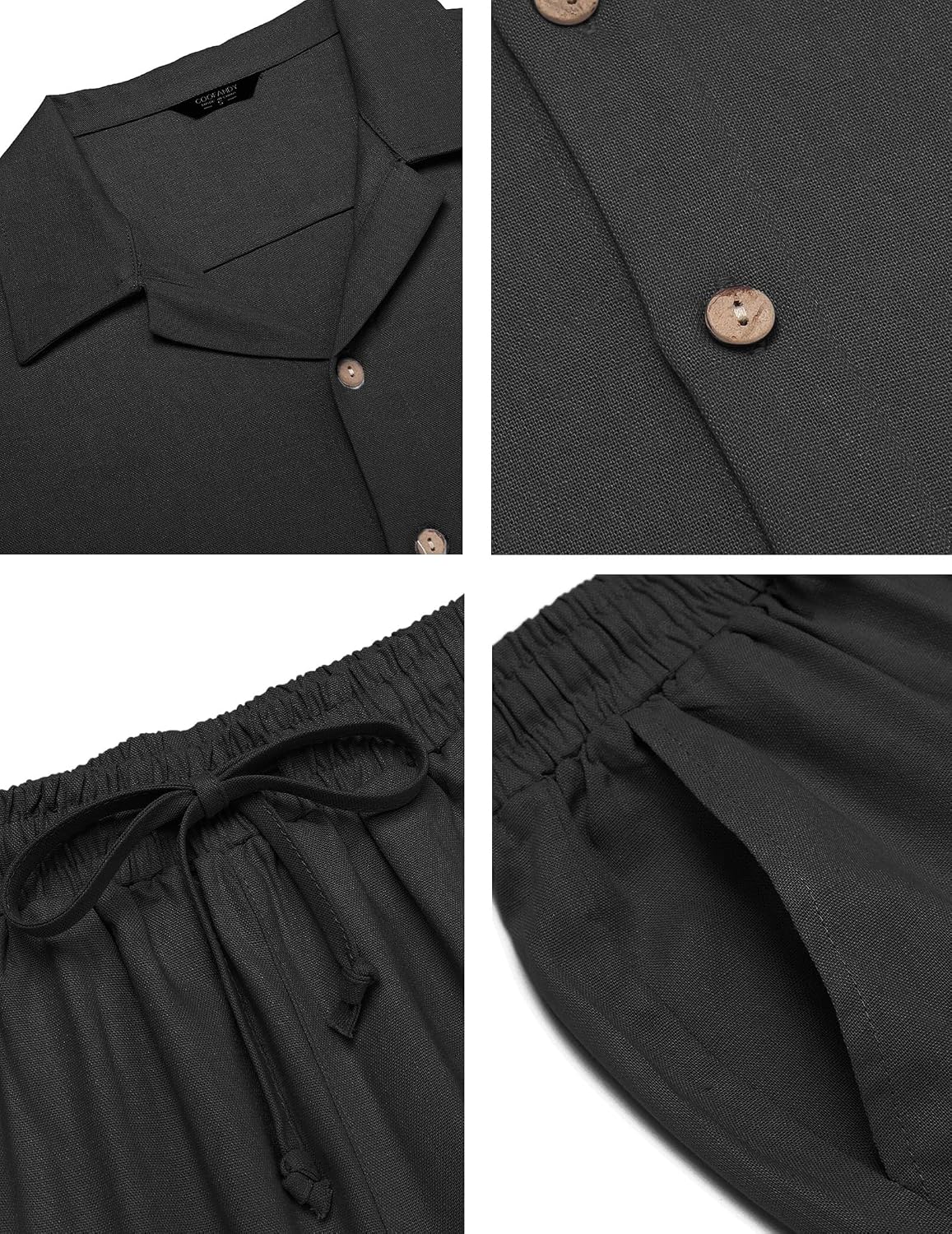 Detalle de COOFANDY Men Linen 2-Piece Beach Outfit Set (Camp Collar Button-Down Shirt + Loose Pants)