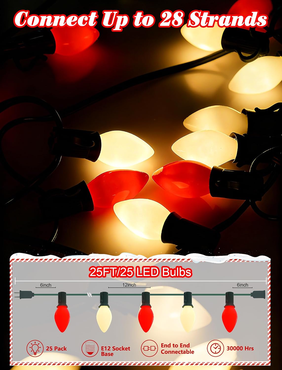 Detalle 2 de Oviejo C7 LED 25 ft Christmas String Lights ๐