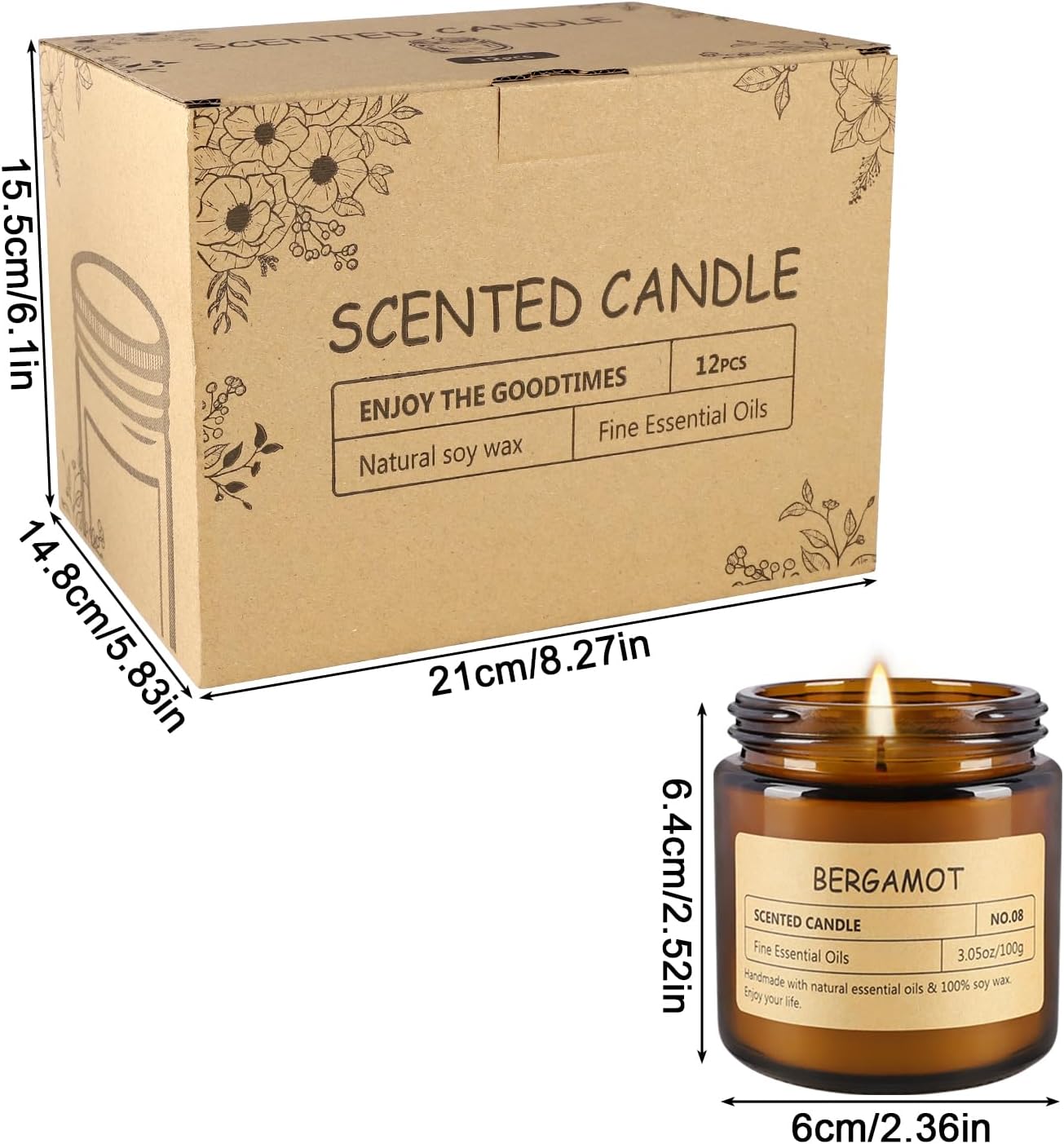 Detalle de TLNFHRPI 12-Piece Scented Candle Set, 3.05 oz Each, Glass Containers