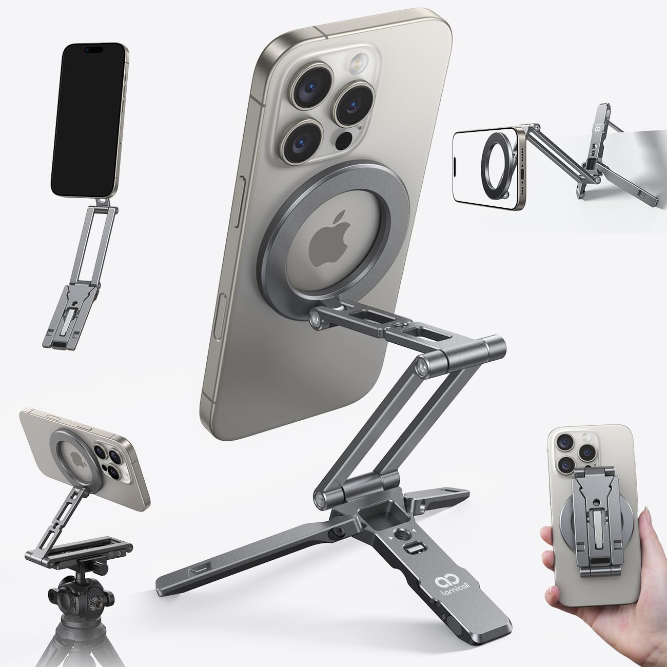 Detalle de Lamicall STTP07 MagSafe Tripod Stand, 5-in-1 Aluminum Magnetic Phone Mount