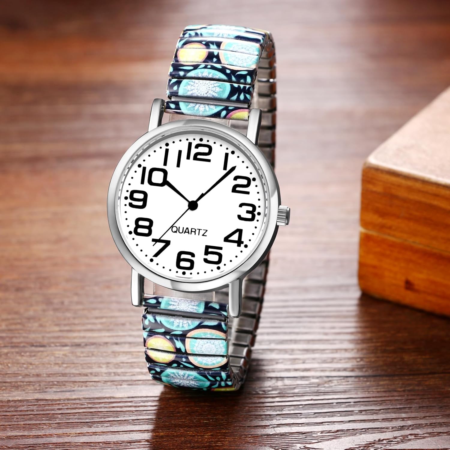Thumbnail 1 de Avaner Damenuhr Boho Bohemian Stil mit elastischem Stretchband – Große arabische Ziffern, analoge Quarzuhr
