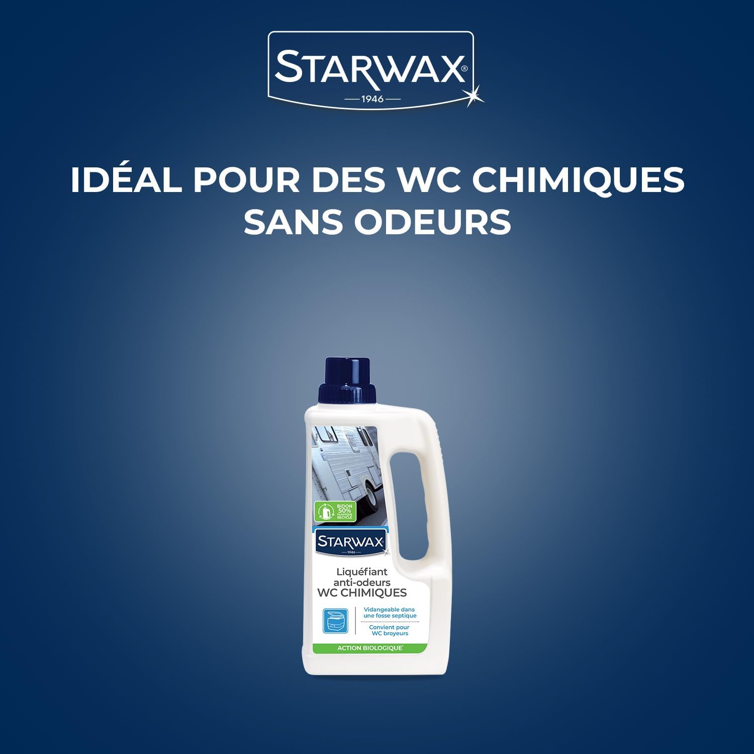 Detalle de STARWAX Liquéfiant désodorisant pour WC chimiques 1L — liquéfie les matières et réduit les odeurs grâce à une action enzymatique