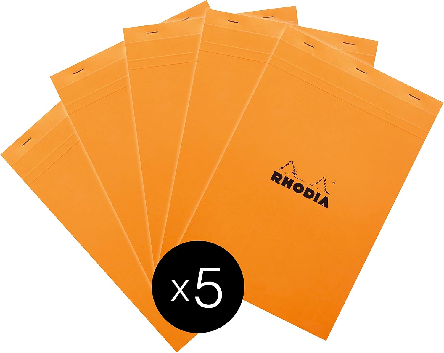 Detalle de RHODIA Bloc-notes a punto metallico N°19 Orange A4+ • Confezione da 5 blocchi, carta Clairefontaine Gialla 80 g/m²