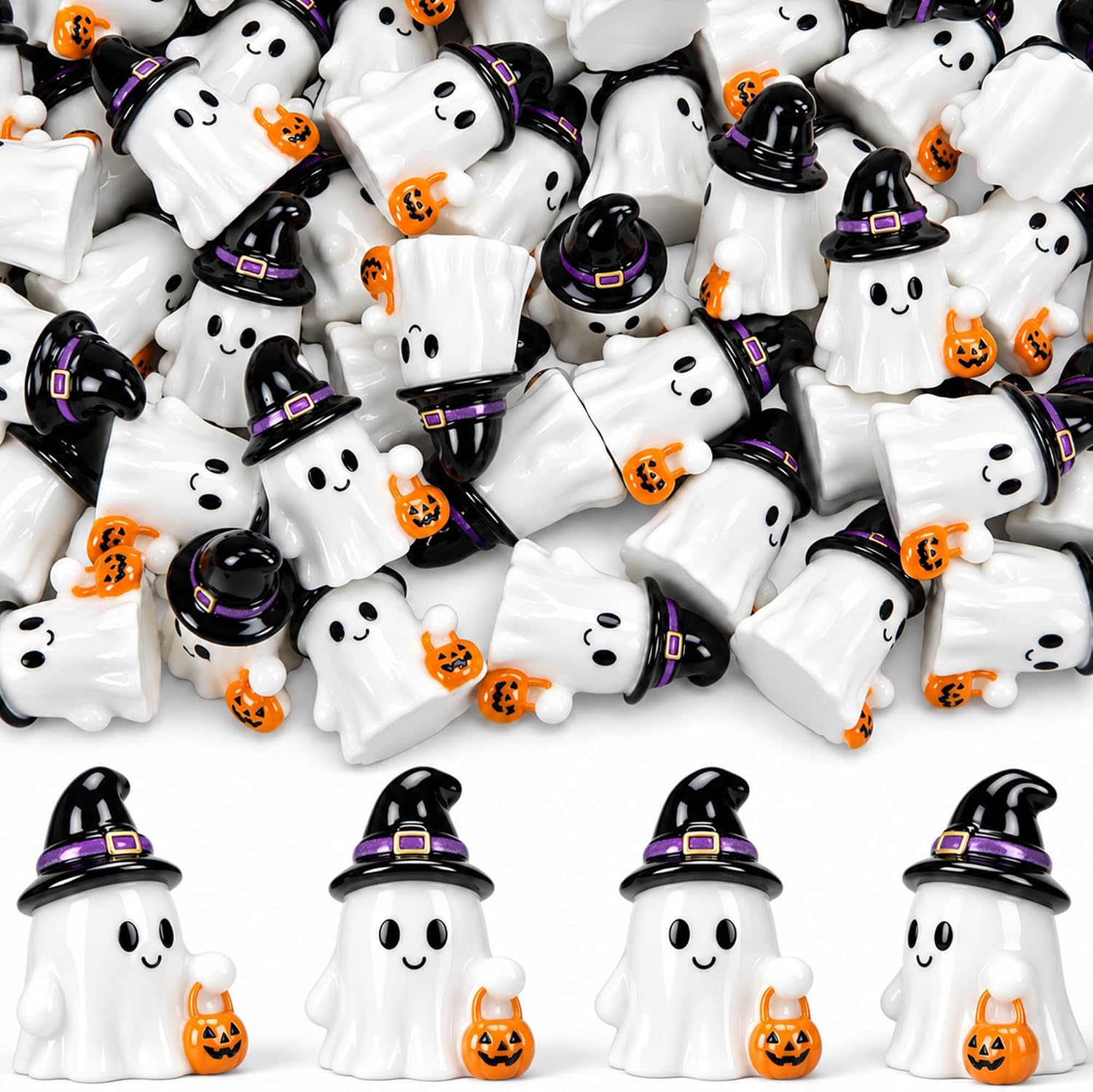Detalle de 80-Piece Halloween Mini Resin Ghost Figurines with Witch Hats and Pumpkins