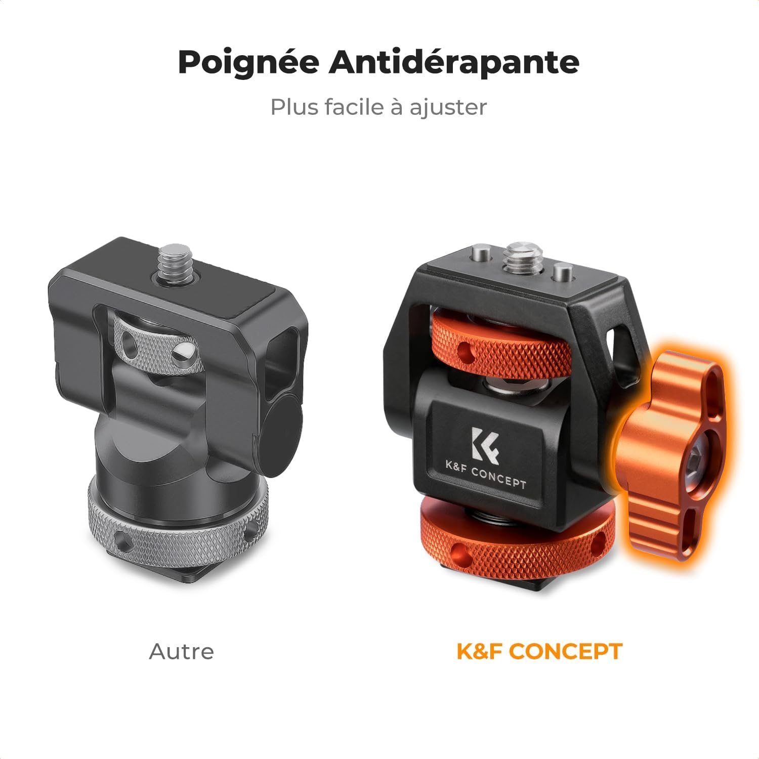 Thumbnail 6 de K&F CONCEPT Support de moniteur aluminium pour cage caméra (1/4” & Cold Shoe ARRI), inclinable 180° et rotatif 360°