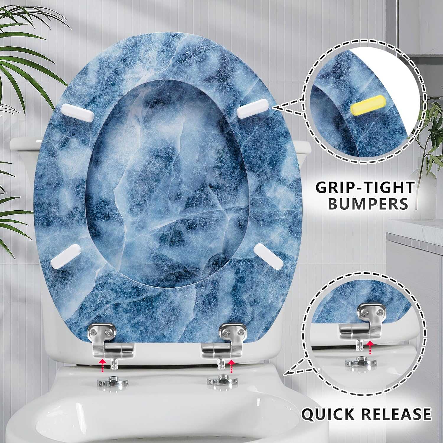 Thumbnail 3 de Angel Shield Molded Wood Toilet Seat with Quiet Close and Quick Release Hinges (45x37cm, Oval) for EU Bottom-Mount Toilets