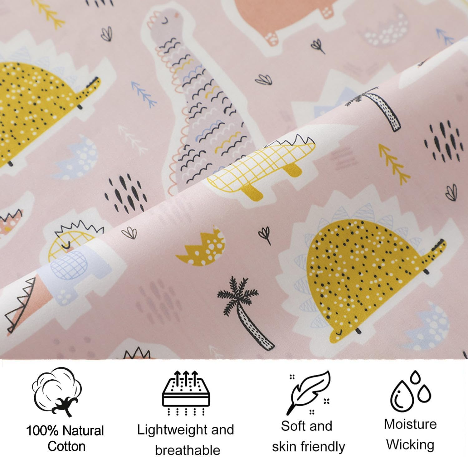 Detalle de Cot Bed Fitted Crib Sheet Set (70x140cm) with Dinosaur Print – Easy-care soft microfiber