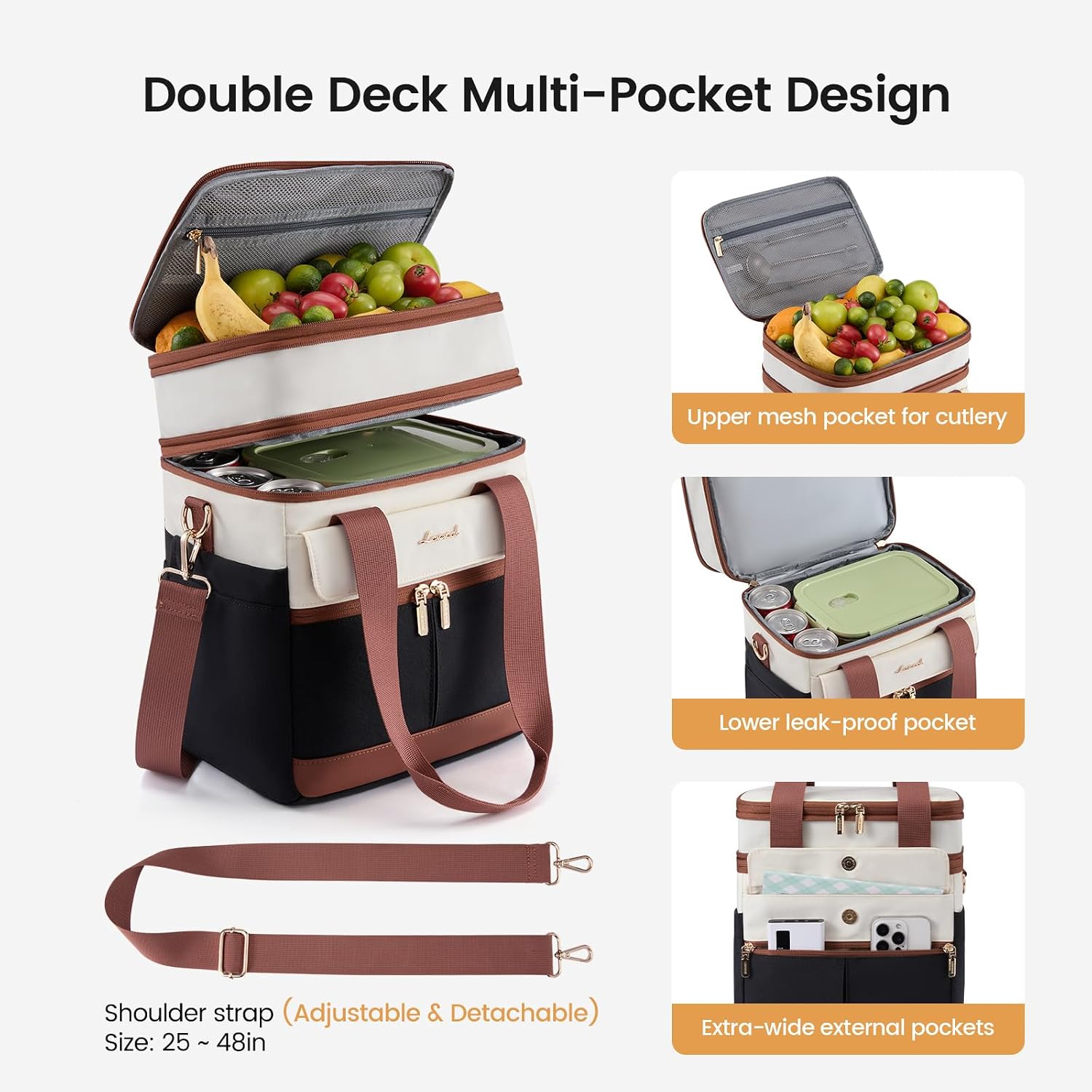 Thumbnail 3 de LOVEVOOK Insulated Lunch Bag: Expandable Double Deck for Adults with Large Cup Holder