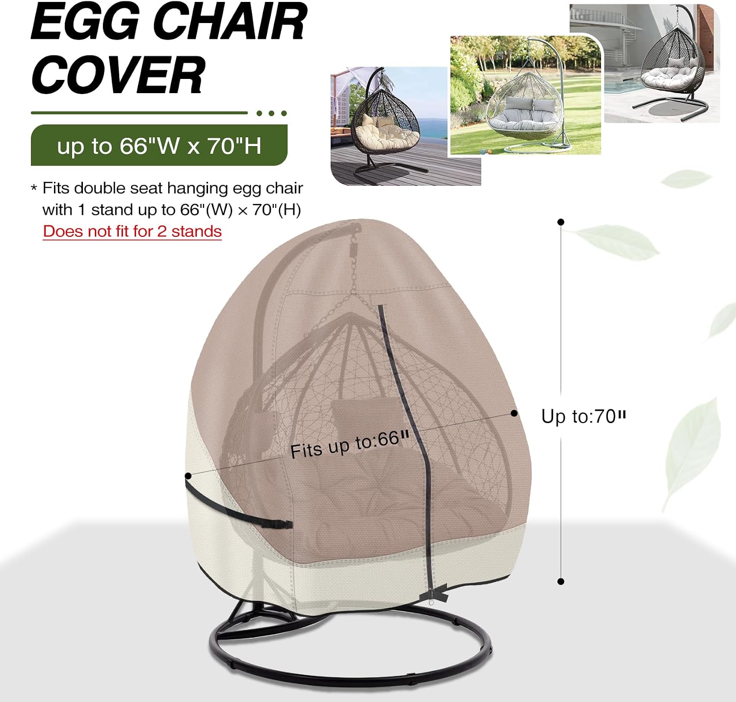 Detalle de Porch Shield Double-Seat Egg Chair Cover, Waterproof 600D Polyester, Light Tan & Khaki